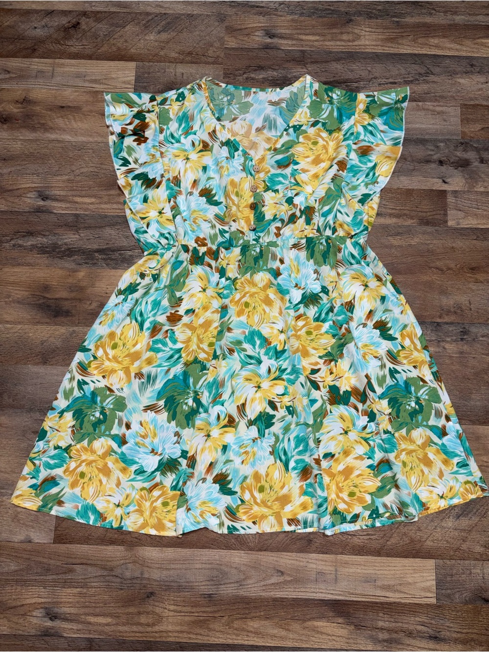 Women’s Floral Midi Dress in Yellow & Green 3XL